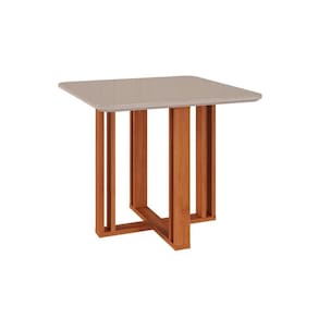 Mesa de Sala Jantar Flora c/Tampo Madeirado Vidro 95x95cm Cinamomo/Off White - Cimol