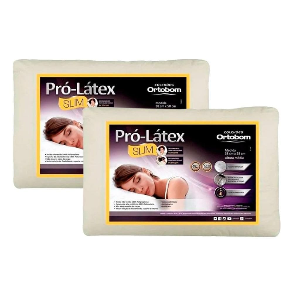 Travesseiro Látex Slim 2 Unidades p/Fronha 38x58cm (Tamanho 38x58) - Ortobom
