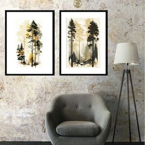 Kit 2 Quadros Floresta Aquarela - 60X48Cm