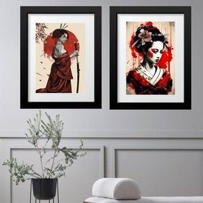 Kit 2 Quadros Mulheres Samurai Gueixa - 60X48Cm