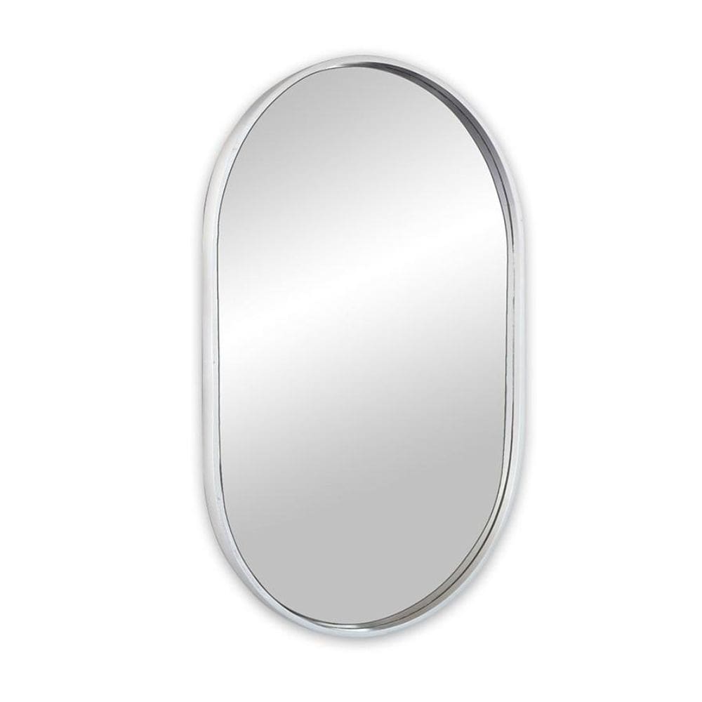 Espelho decorativo oval suspenso com moldura prata 80x50cm