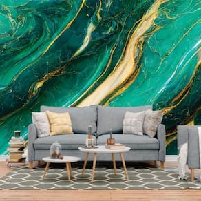 Papel de parede painel 3d mármore verde e dourado 4m