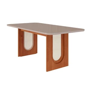 Mesa de Sala Jantar Valentina c/Tampo Madeirado Vidro 180x90cm Cinamomo/Off White - Cimol