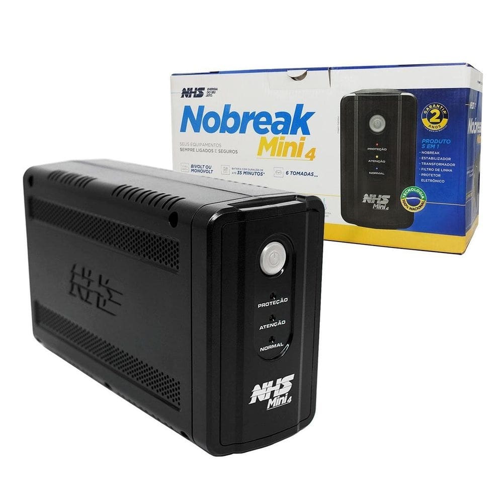 Nobreak 800va nhs mini 4, monovolt 120v, 6 tomadas, bateria