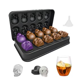 Molde de cubo de gelo, crânio de silicone de qualidade alimentar de 10 furos com funil