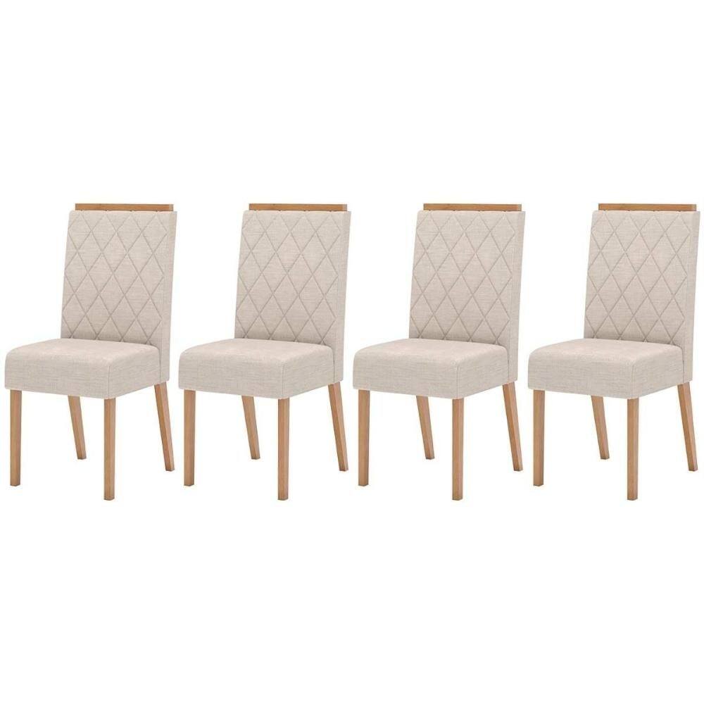 Cadeira Sala de Jantar Nina Kit 4 Un Nature/Veludo Light Linho - Henn