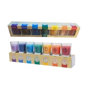 Conjunto de 7 velas de chakra em vasos de vidro