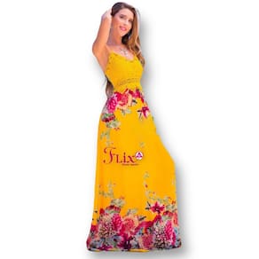 Tecido de viscose Maxi Dress Flix Line com desenhos