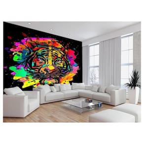 Papel De Parede 3D Animais Tigre Rosto Arte Cor 3,5M Anm563
