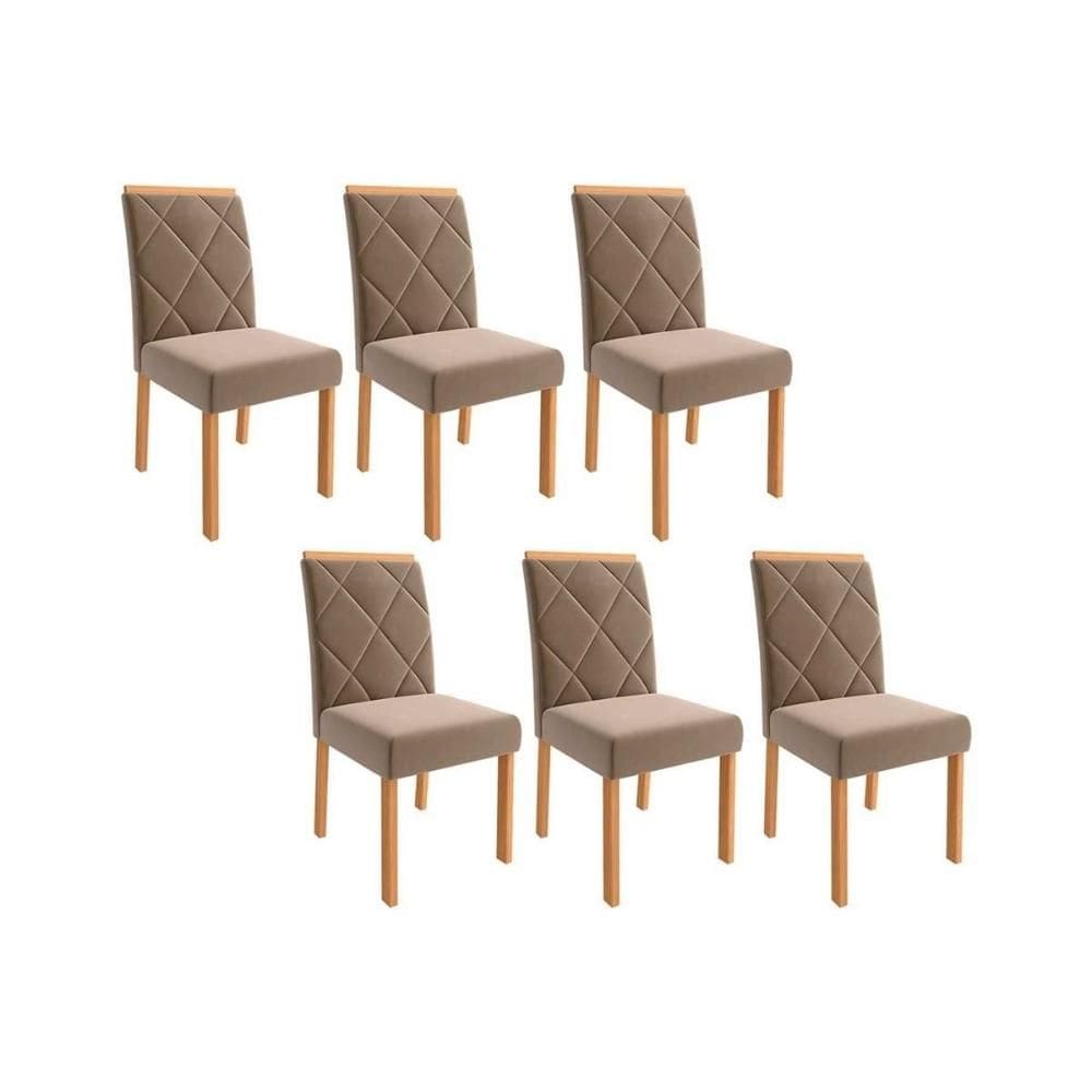 Cadeira Sala de Jantar Fernanda Kit 6 Un Madeirado/Suede Joli Capuccino - Cimol