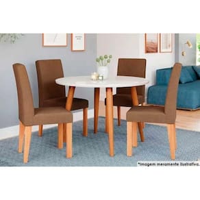 Sala de Jantar Completa DanI c/ Tampo Madeirado c/ Vidro 110cm e 4 Cadeiras Maia Nature/Suede Mascavo Chocolate - Cimol