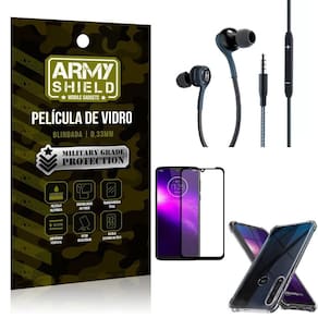 Kit moto one macro fone extreme+capa anti shock+película 3d