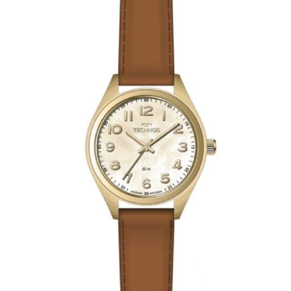 Relogio technos feminino dourado de couro numeros 2036msa/0x