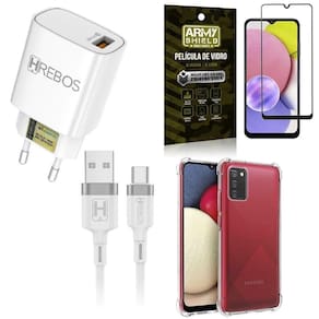 Capinha samsung a03s + carregador turbo hs183 + película 3d