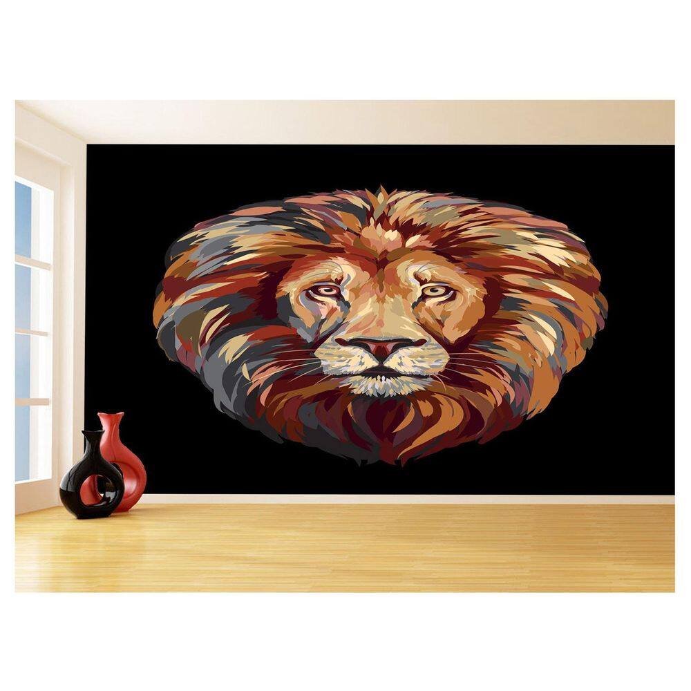 Papel De Parede Animais Leão Rosto Arte Cores 3,5M Anm475