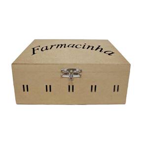 Caixa mdf farmacinha pf laser com fecho e tampa articulada