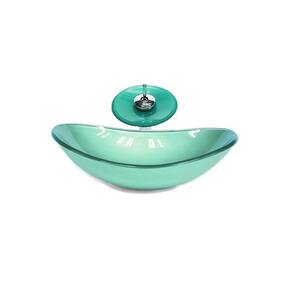 Cuba de vidro oval 47cm verde + valvula + torneira cascata