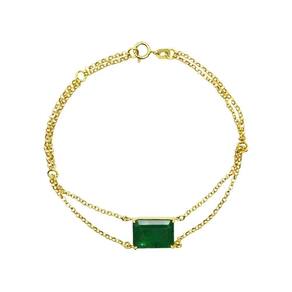 Pulseira 17,5Cm Com Esmeralda Retangular Em Ouro 18K