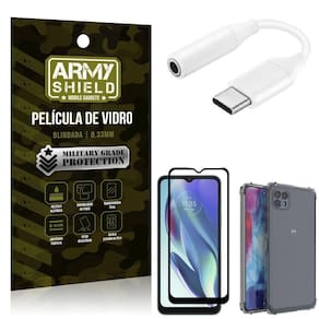 Capinha moto g50 5g + adaptador tipo c para p2 + película 3d