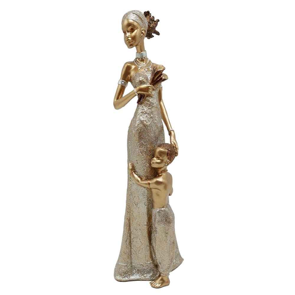 Africana com criança escultura 32cm