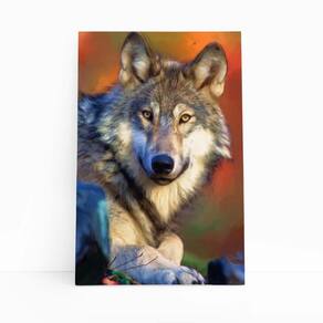 Lobo Animais Fotografia Arte Aquarela Quadro Canvas 60X40Cm