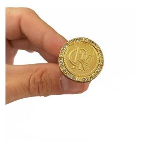 Anel  crf banhado a ouro 18k luxo com pedras