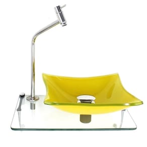 Kit cuba vidro quadrada 10mm amarela com tampo 40cm incolor
