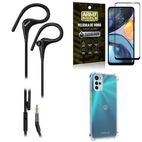 Kit capinha moto g22 + fone de ouvido sport hs92 + película