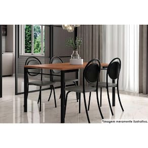 Sala de Jantar Completa 1526 c/ Tampo Madeirado 136x90cm e 4 Cadeiras 1738 Preto - Carraro