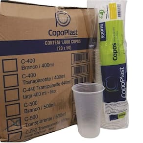 Copo plastico descartavel chopp 500 ml transp. cx 1000 uni