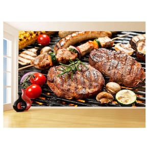 Papel De Parede Alimentos Carne Churrasco Bife 3,5M Al275