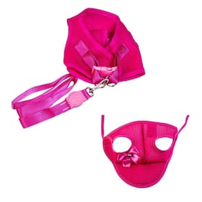 Kit boné e coleira peitoral com guia para cachorro rosa gg