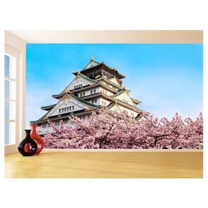 Papel De Parede 3D Cidade Japão Castelo Flores 3,5M Ncd254