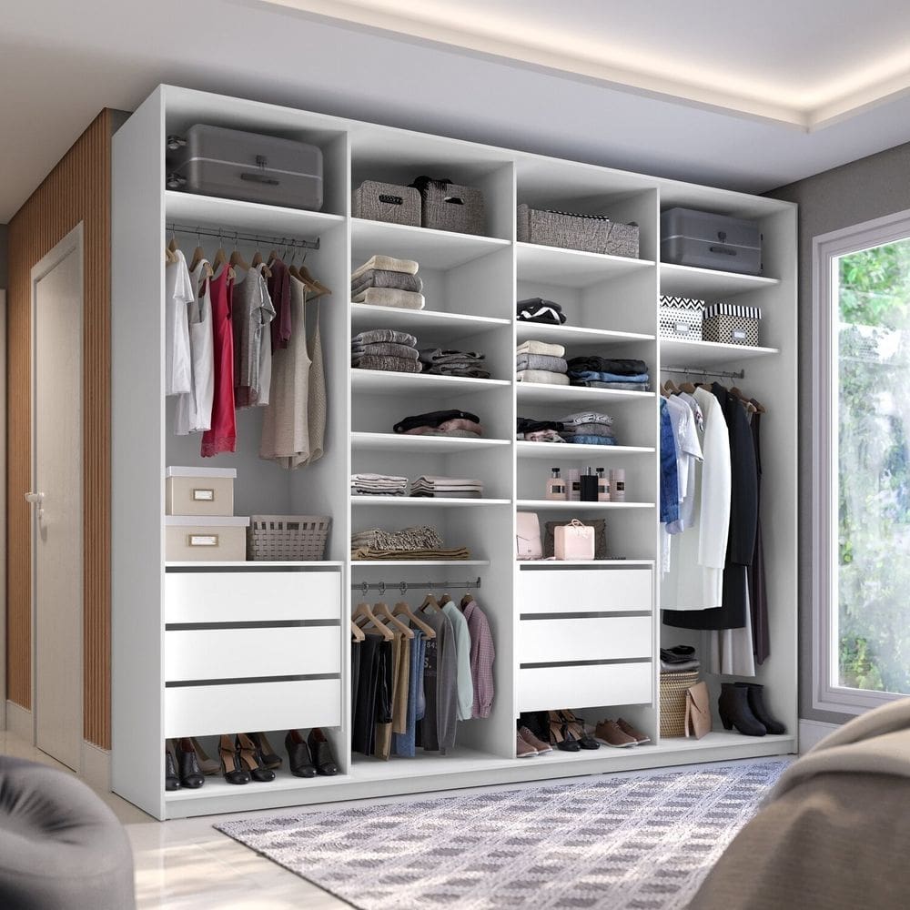 Closet Casal em Bp 4 Vaos sem Portas 6 Gavetas Sion Branco