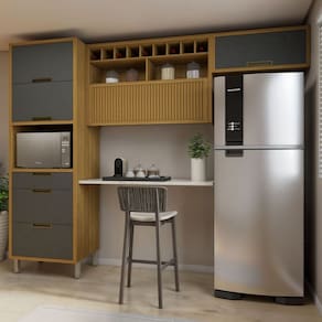 Cozinha 3 Peças Paneleiro Forno 2 Portas 3 Gavetas, Armário Aéreo 1 Porta e Armário Aéreo Geladeira Freijó/Grafite