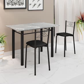 Conjunto Sala de Jantar Mesa Retangular 100x60cm Tampo Granito Topázio 2 Banquetas Maragogi Yescasa Preto Liso / Preto Fosco
