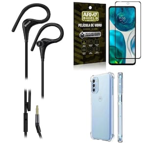 Kit capinha moto g52 + fone de ouvido sport hs92 + película