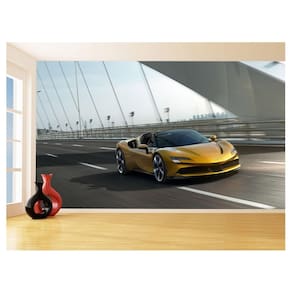 Papel De Parede 3D Carro Ferrari Amarela Pista 3,5M Car143