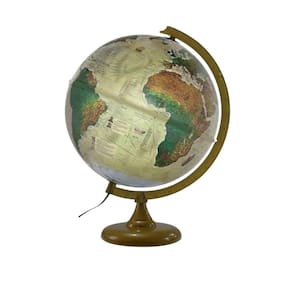 Globo terrestre político 30cm histórico led branco base ouro