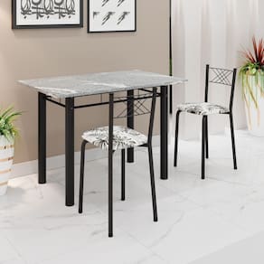 Conjunto Sala de Jantar Mesa Retangular 100x60cm Tampo Granito Topázio 2 Banquetas Maragogi Yescasa Flor de Lotus / Preto Fosco
