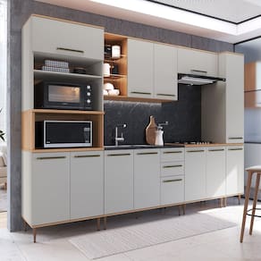 Cozinha Modulada Isabelle 6 Peças com Torre Quente Para 2 fornos Freijo/ Arenas