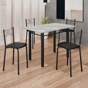 Conjunto Sala de Jantar Mesa Retangular 100x60cm Tampo Granito Topázio 4 Banquetas Maragogi Yescasa Preto Liso / Preto Fosco