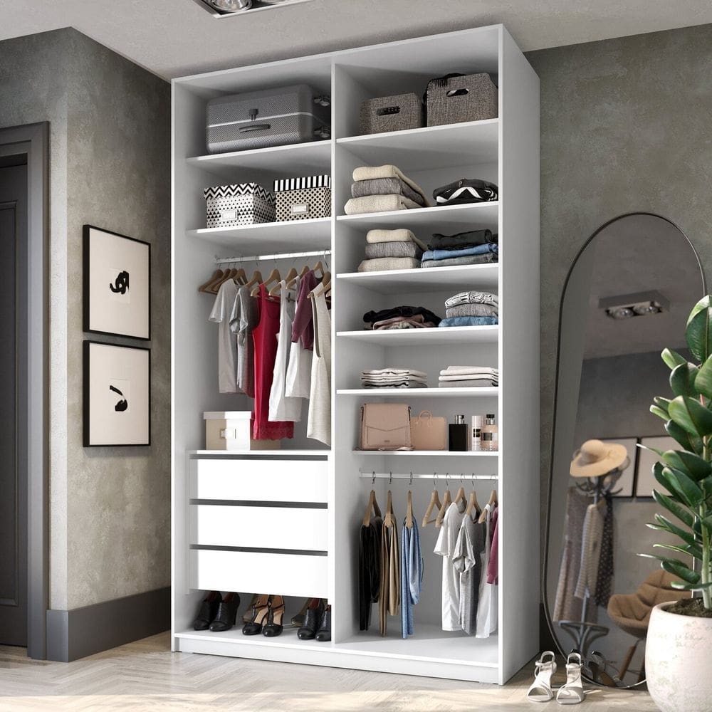 Closet Solteiro em Bp 2 Vaos sem Portas 3 Gavetas Sion Branco