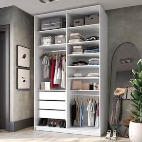 Closet Solteiro em Bp 2 Vaos sem Portas 3 Gavetas Sion Branco
