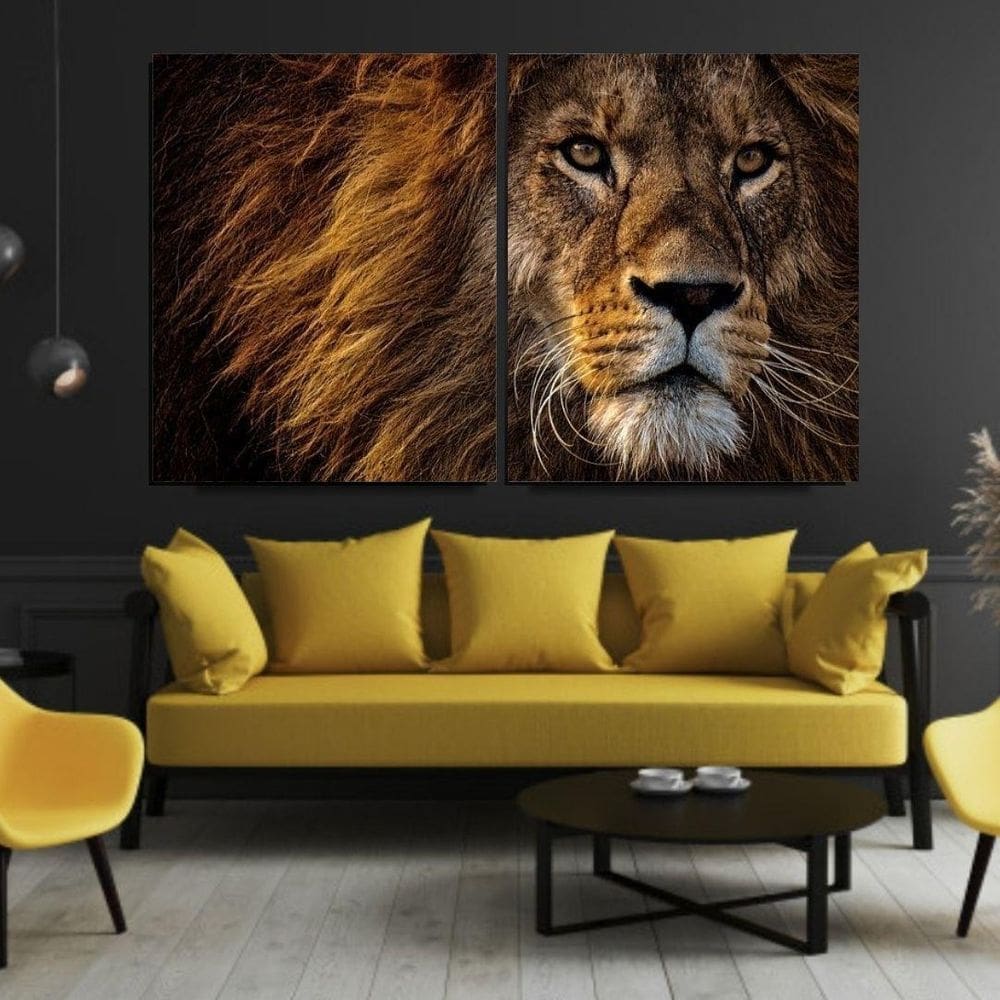Quadro decorativo leão 2 peças 120x80cm
