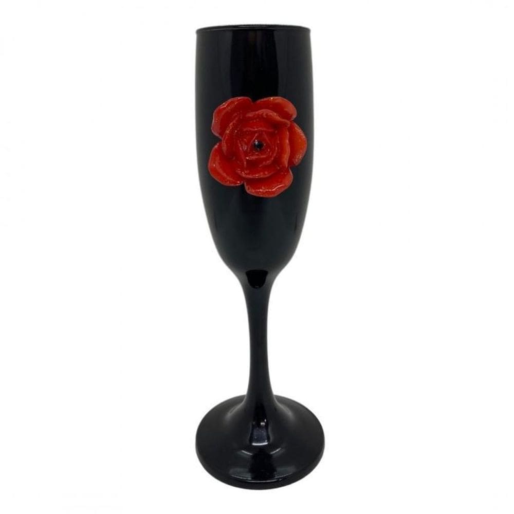 Taça pomba gira negra com rosa vermelha 20 cm 300 ml vidro