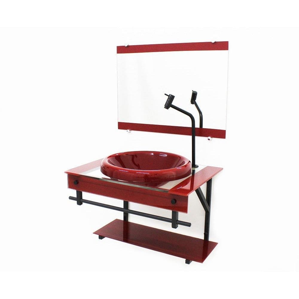 Gabinete com cuba para banheiro de vidro 60cm - vermelho