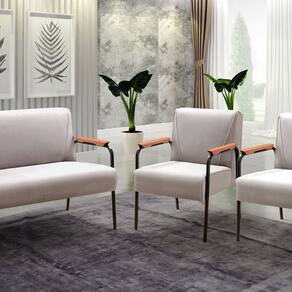 Conjunto com 2 Poltronas e Namoradeira Decorativa Jade Sala de Estar Cinza Capuccino