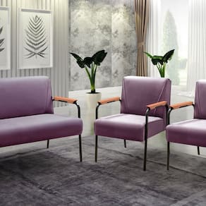 Conjunto com 2 Poltronas e Namoradeira Decorativa Jade Sala de Estar Roxo