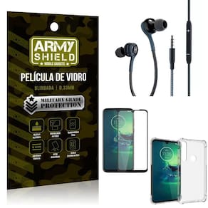 Kit moto g8 play fone extreme+capa anti impacto+película 3d